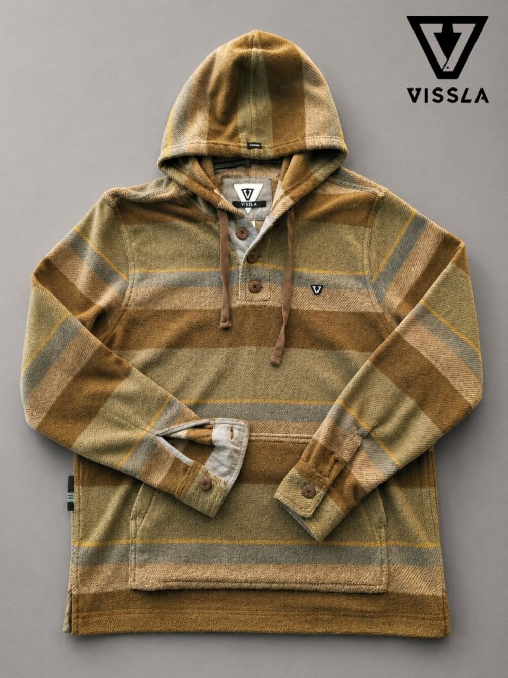 Vissla Eco-Zy Striped Fleece Henley Hoodie Pullover Medium